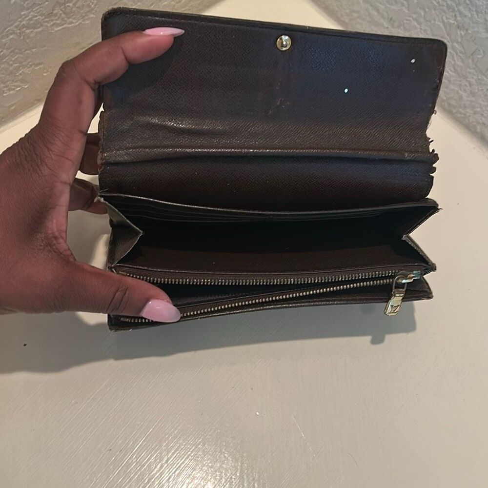 Louis Vuitton Damier Ebene Sarah Wallet Brown Checkered Longline Iconic Luxury - Picture 5 of 10
